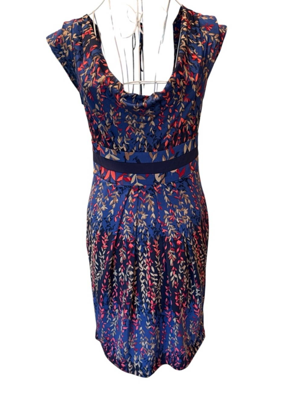 BCBGMaxAzria Floral Midi Dress Cap Sleeve Cowl Neck XS